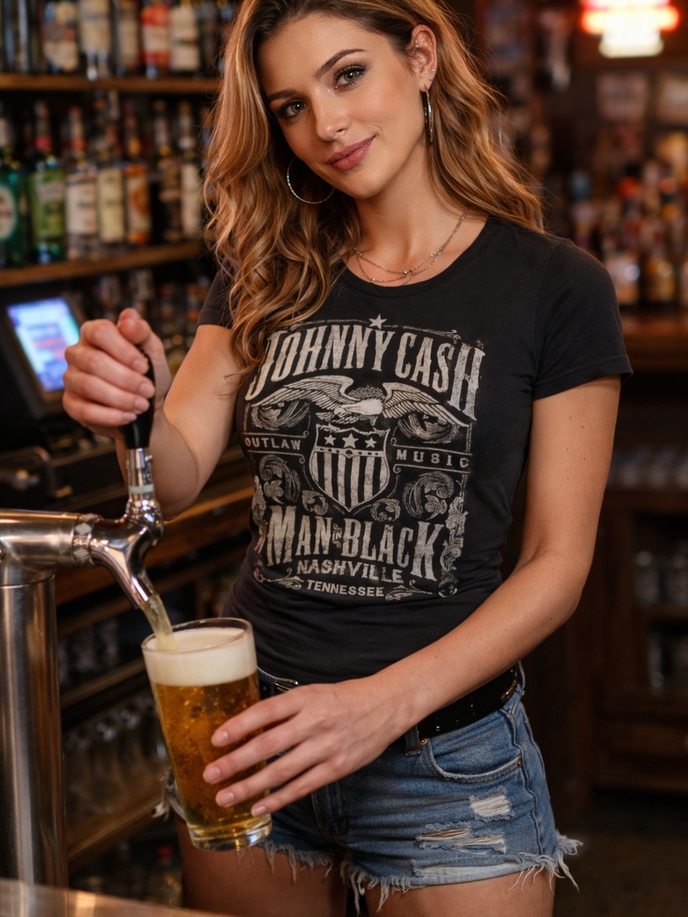 Johnny Cash Black Graphic Short-Sleeve Tee - Man in Black Men's Small